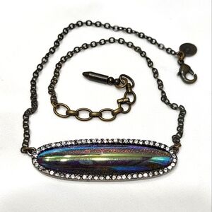 Loren Hope Iridescent With Paved Crystal Bar Pendant Necklace